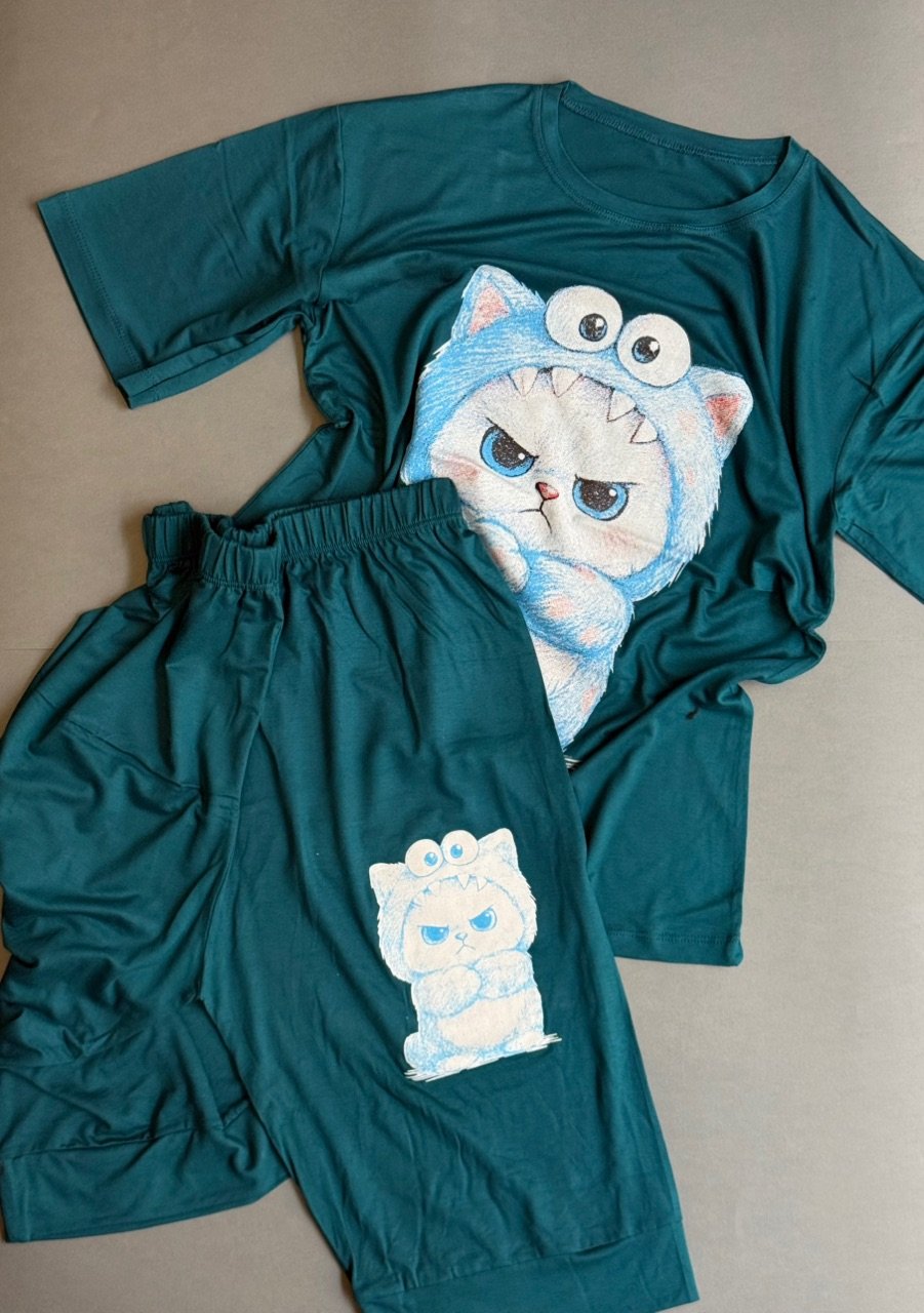 ست دوتیکه شلوارک تیشرت گربه - تصویر 2